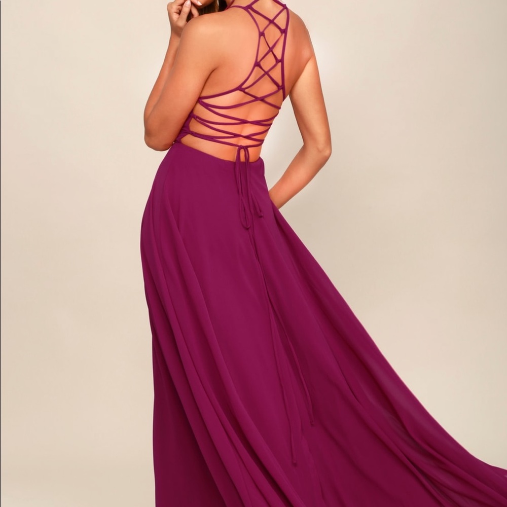 Lulu lace up back, maxi- color wine